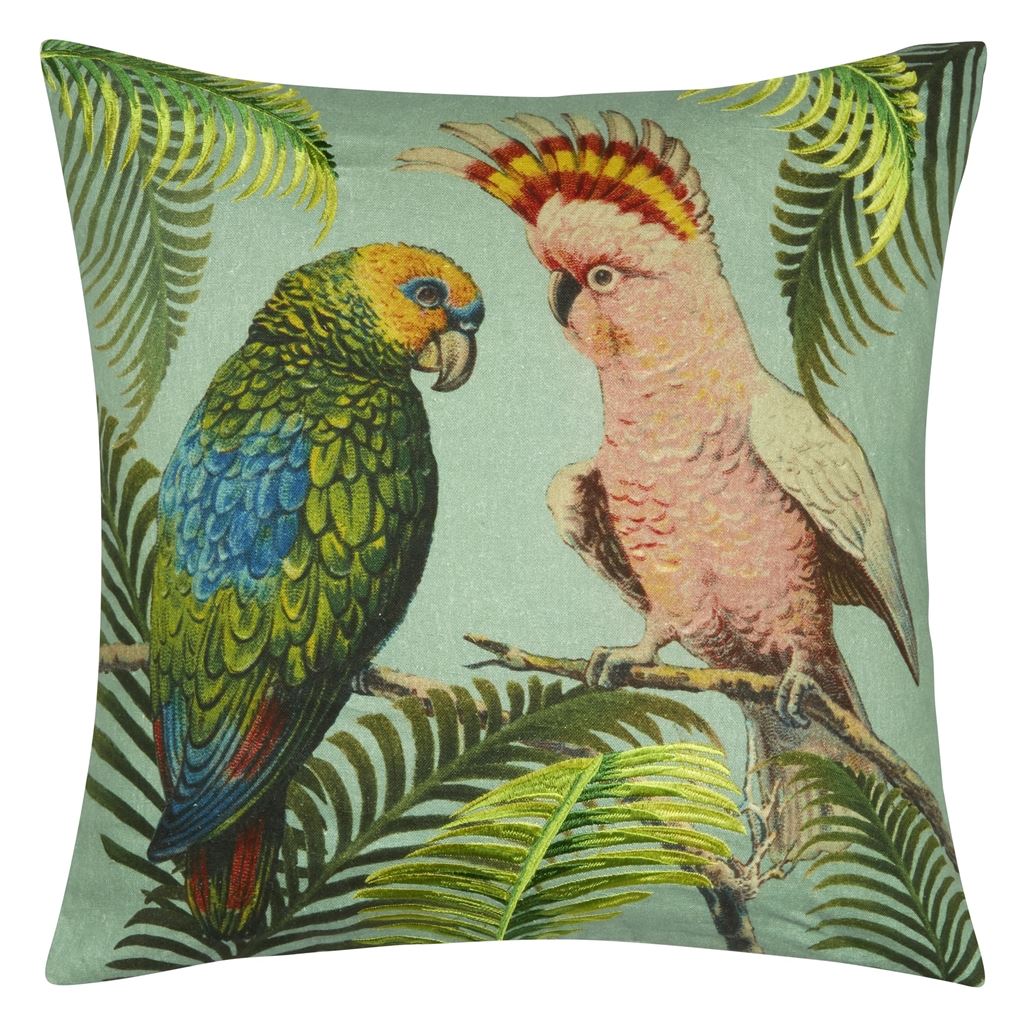 Parrot and Palm Cushion 50x50 cm, Azure