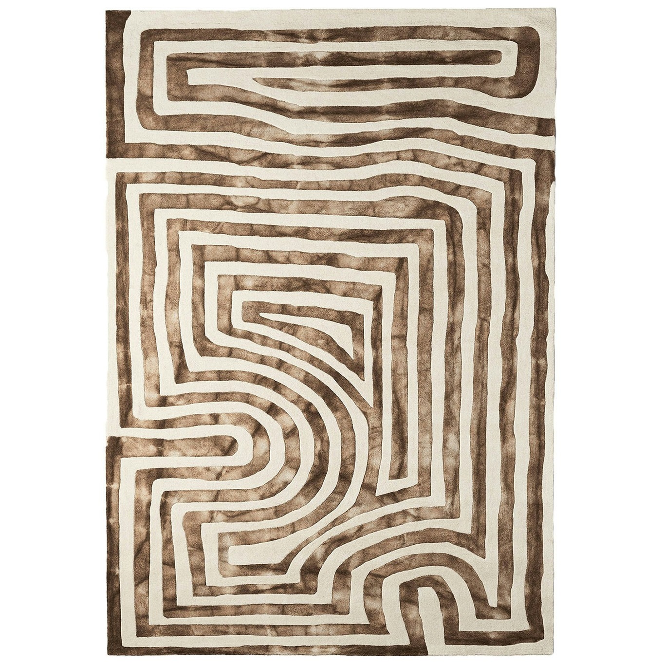Psychadelic Labyrinth Uldgulvtæppe 200x300 cm, Beige
