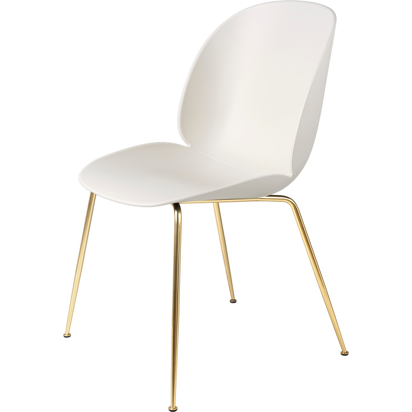 Beetle Dining Chair Un-upholstered, Conic Base Brass, Alabaster White