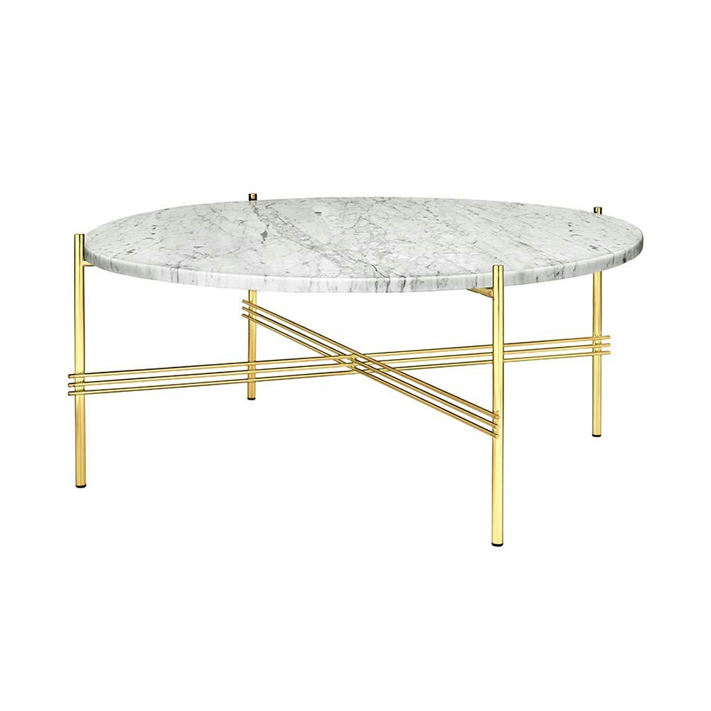 TS Sofabord 80 cm, Messing / Hvidt Carrara marmor