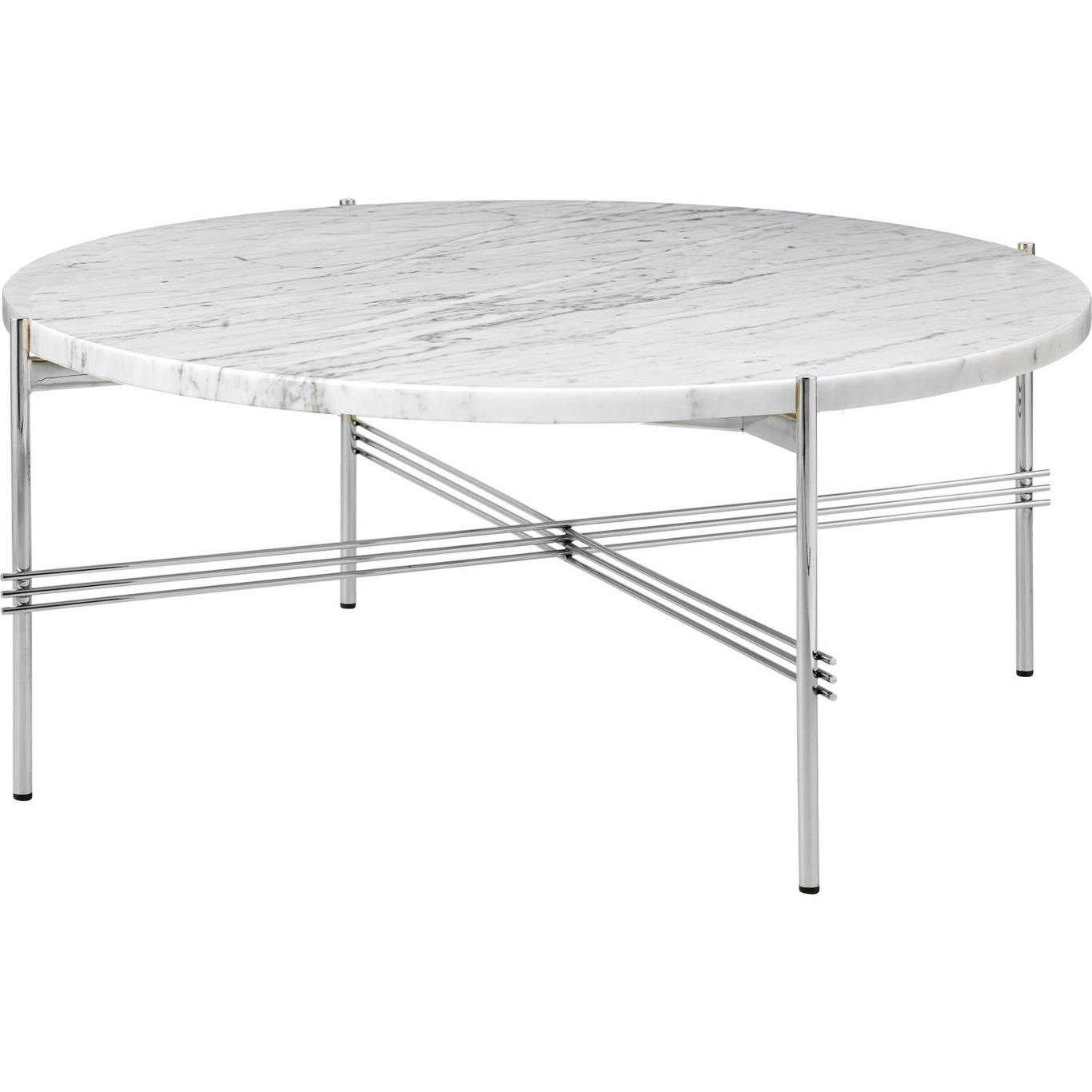 TS Sofabord 80 cm, Poleret Stål / Hvidt Carrara marmor