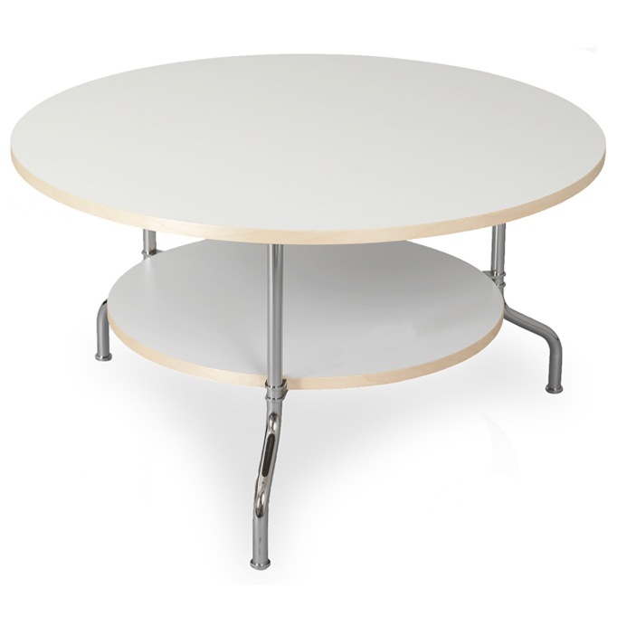 Sven Table, Ø80 Slab in Ash White Glazed / Steel Frame Chrome
