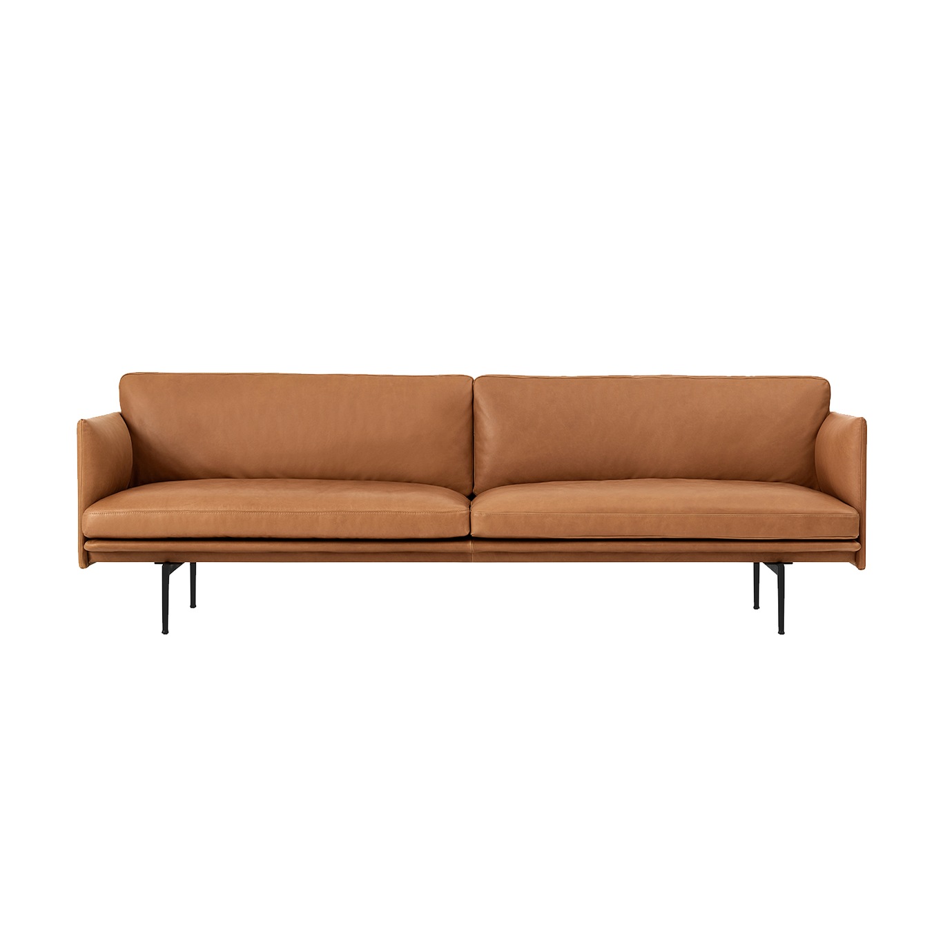 Outline Sofa 3-Pers, Silk leather Cognac / Sort Aluminium