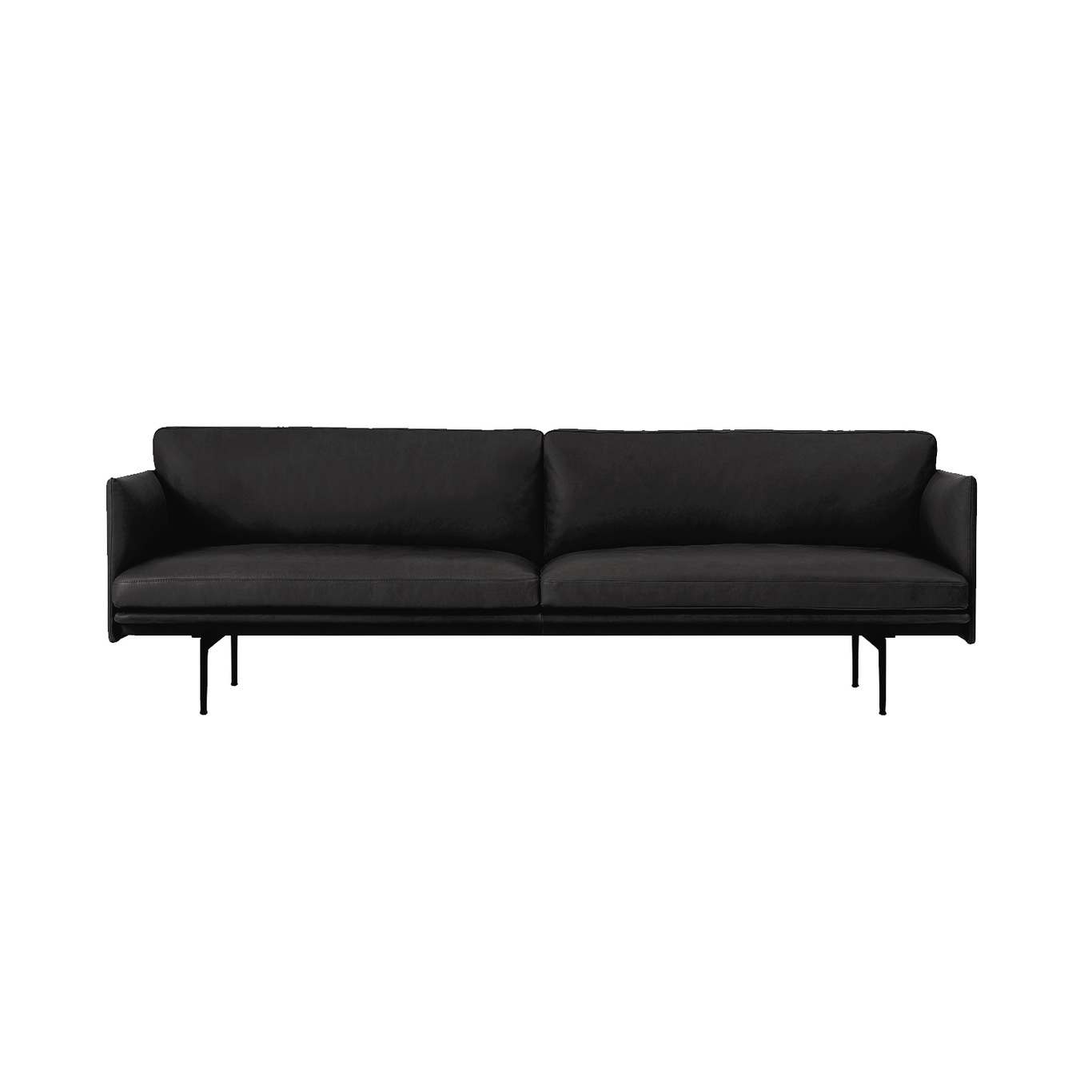 Outline Sofa 3-Pers, Silk leather Black / Sort Aluminium