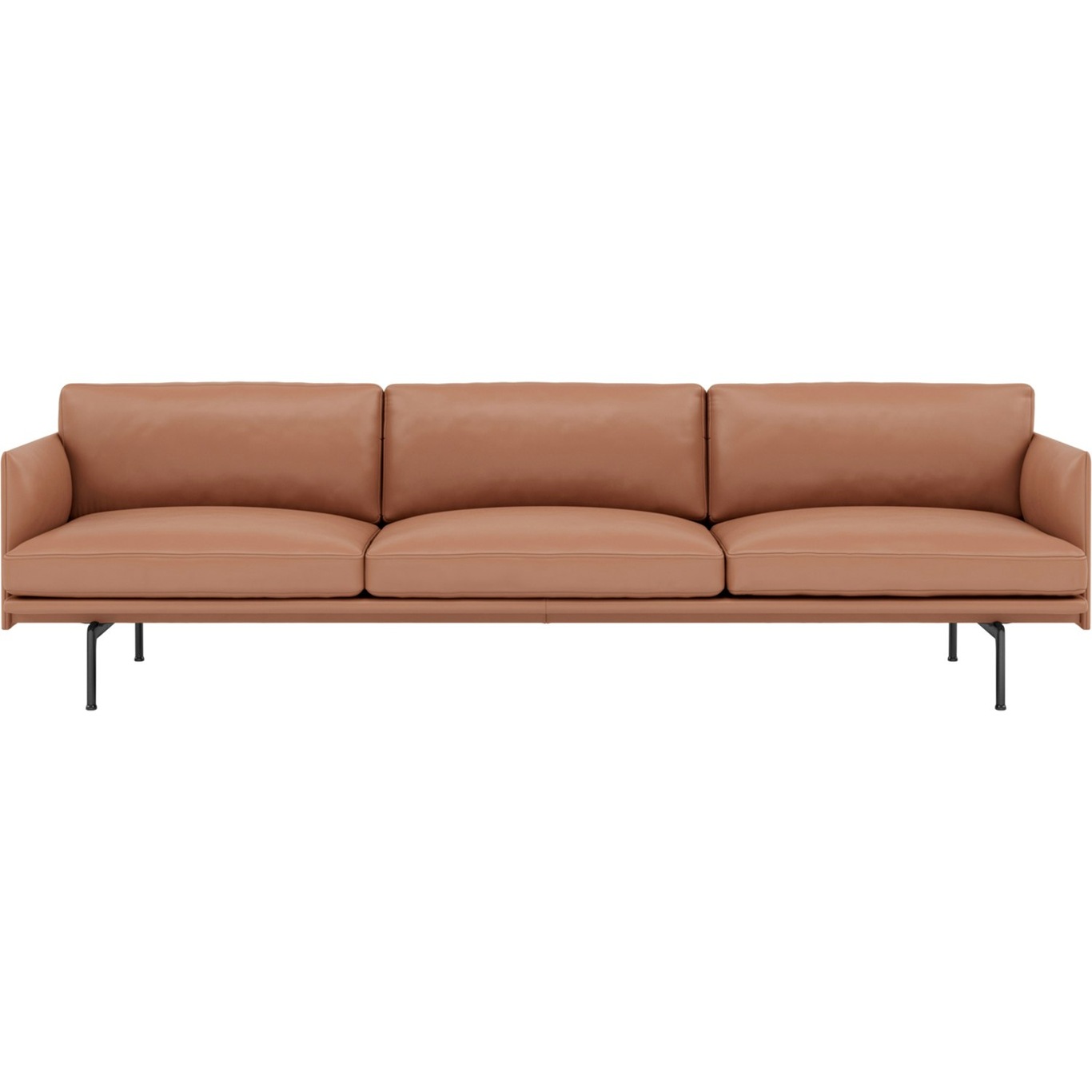 Outline Sofa 3,5-Pers, Silk leather Cognac / Sort Aluminium