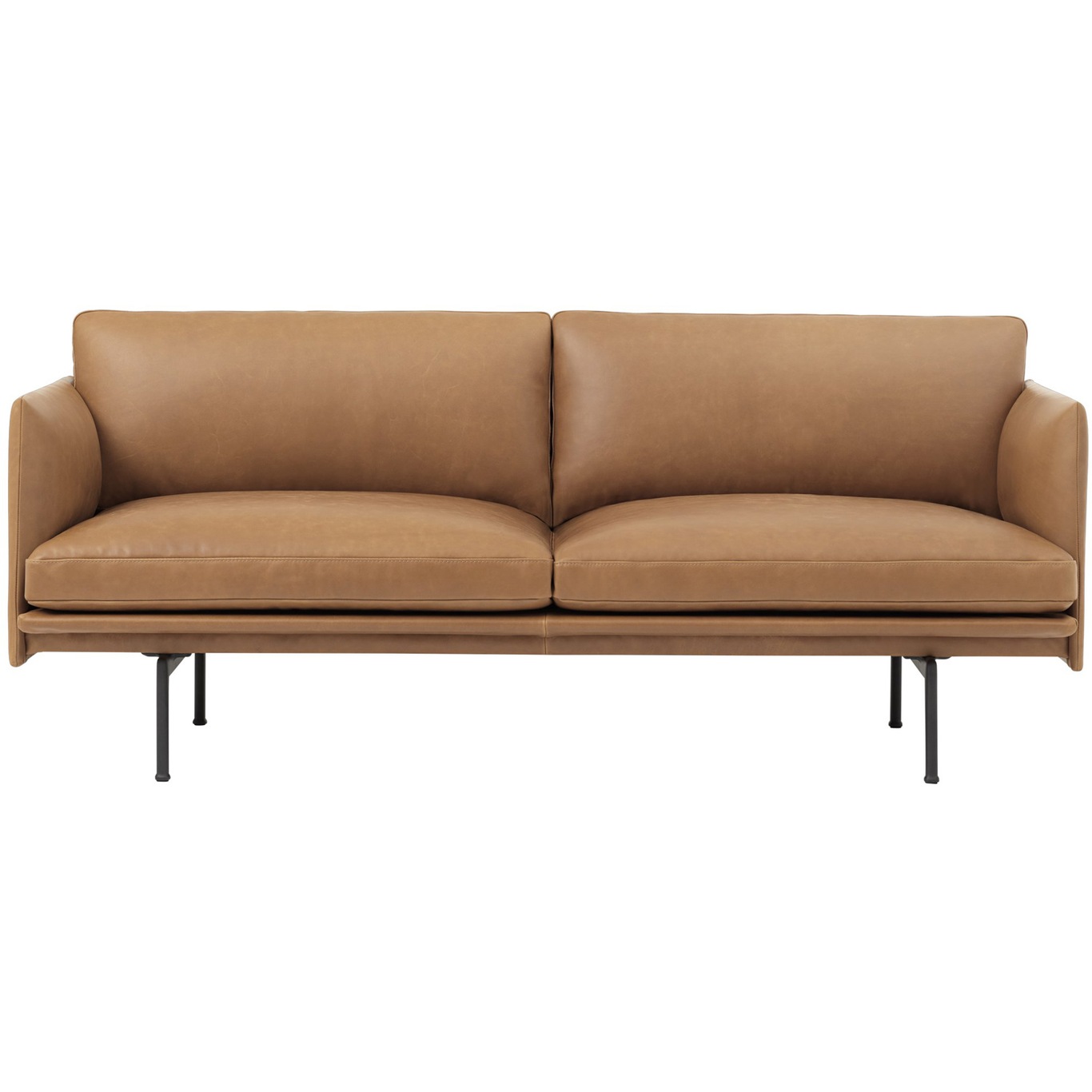 Outline Sofa 2-Pers, Silk leather Cognac / Sort Aluminium
