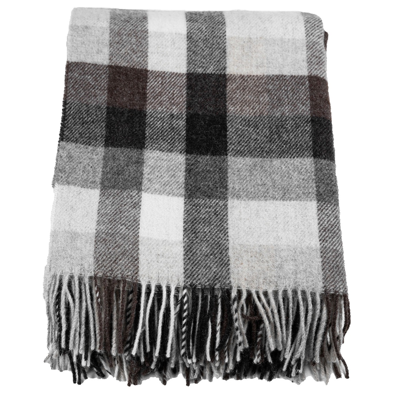 Wool Blanket Checked Grey, brown, offwhite Tæppe 130x170 cm Brunt Gråt Offwhite