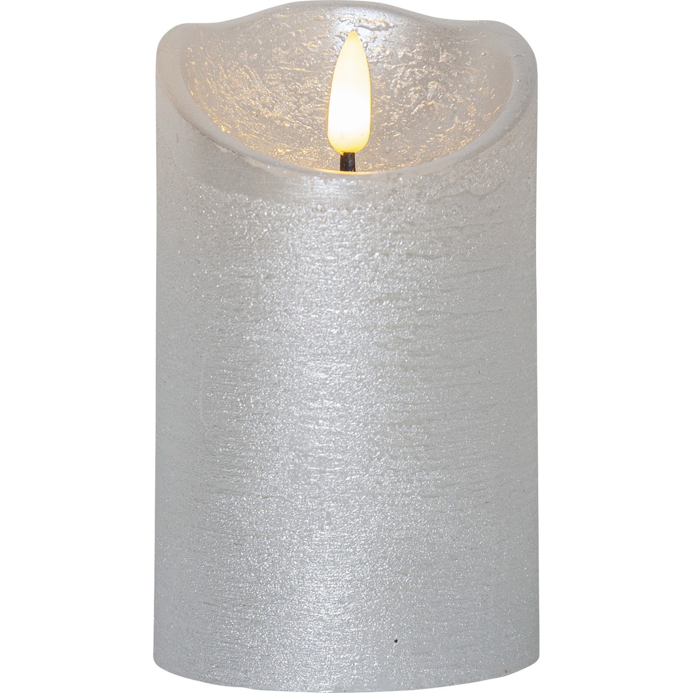 Flamme Rustic LED Bloklys Sølv, 12 cm