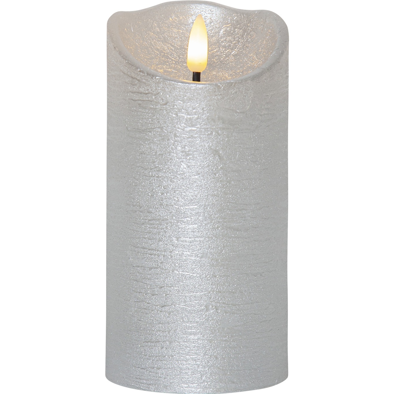 Flamme Rustic LED Bloklys Sølv, 15 cm