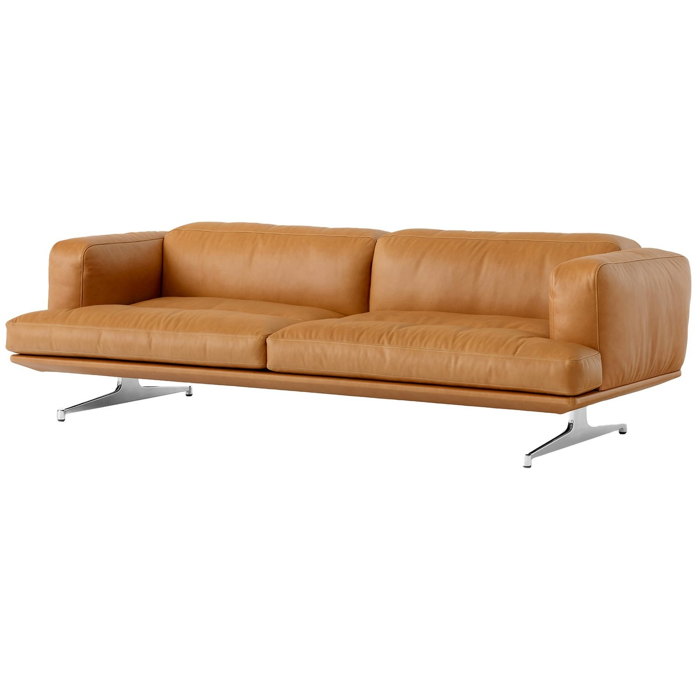 Inland AV23 3-personers Sofa, Noble Cognacfarvet Læder / Poleret Aluminium
